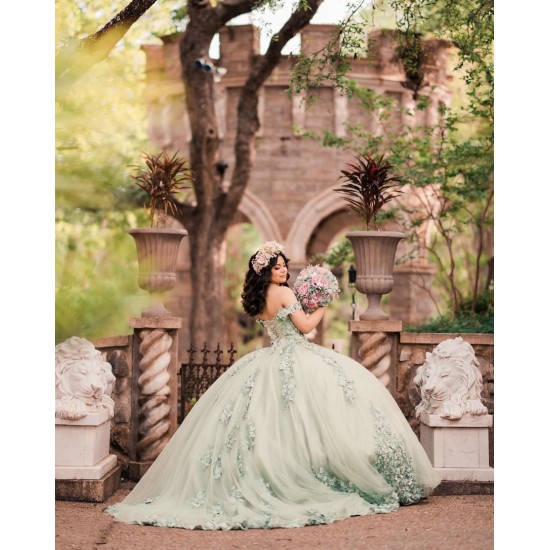 Sage Green Quinceanera Dress Off Shoulder Vestidos De 15 Anos