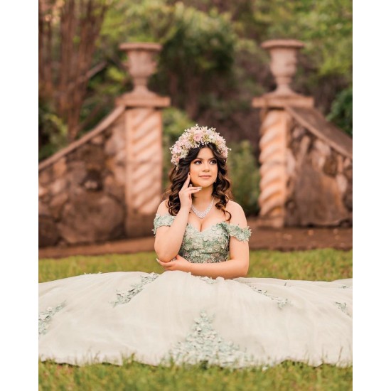 Sage Green Quinceanera Dress Off Shoulder Vestidos De 15 Anos