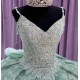 Sage Green Strapless Quinceanera Dresses Lace Appliqued V Neck 15 Dress With Bow