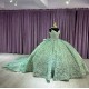 Sage Green Strapless Quinceanera Dresses Lace Appliqued V Neck 15 Dress With Bow