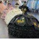 Satin Organza Ruffled Charro Quinceanera Dress Black 15 Dress with Flowers