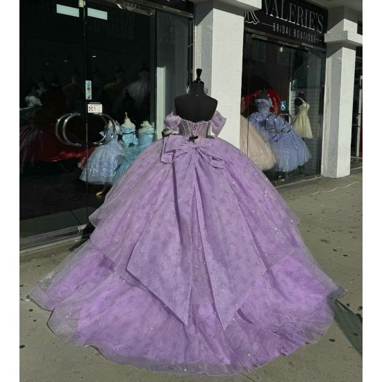 Scoop Neck Lilac Quinceanera Dresses Off Shoulder Ball Gown With Bow