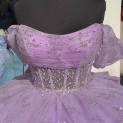 Scoop Neck Lilac Quinceanera Dresses Off Shoulder Ball Gown With Bow