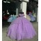 Scoop Neck Lilac Quinceanera Dresses Off Shoulder Ball Gown With Bow