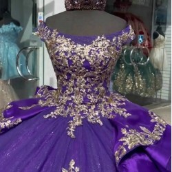 Scoop Neck Purple Quinceanera Dress Off Shoulder 15 Dresses