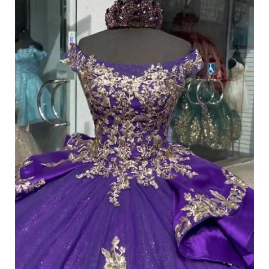 Scoop Neck Purple Quinceanera Dress Off Shoulder 15 Dresses