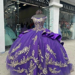 Scoop Neck Purple Quinceanera Dress Off Shoulder 15 Dresses