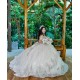 Sequin Champagne Quinceanera Dress Sweetheart Neck Princess Dress With Bow