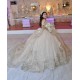 Sequin Champagne Quinceanera Dress Sweetheart Neck Princess Dress With Bow