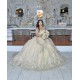 Sequin Champagne Quinceanera Dress Sweetheart Neck Princess Dress With Bow