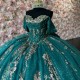 Sequin Emerald Green Quinceanera Dress Off Shoulder Vestidos De 15 Anos With Bow