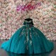 Sequin Emerald Green Quinceanera Dress Off Shoulder Vestidos De 15 Anos With Bow