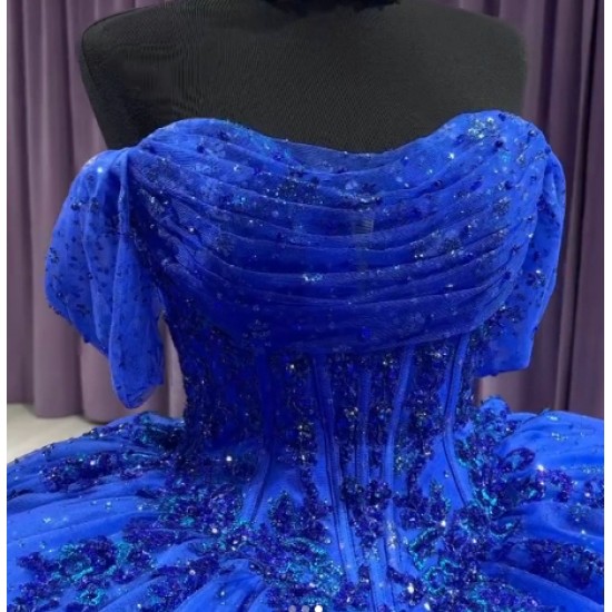 Sequin Navy Blue Quinceanera Dresses Off Shoulder 15 Dress