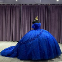 Sequin Navy Blue Quinceanera Dresses Off Shoulder 15 Dress