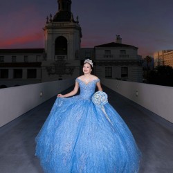 Sequin Sky Blue Quince Dress Off Shoulder Vestidos De 15 Anos