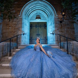 Sequin Sky Blue Quince Dress Off Shoulder Vestidos De 15 Anos