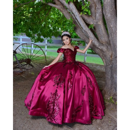 Sequin Sweetheart Neck Burgundy Quince Dresses Off Shoulder 15 Dress