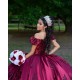 Sequin Sweetheart Neck Burgundy Quince Dresses Off Shoulder 15 Dress