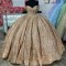 Sequined Champagne Quinceanera Dresses Off The Shoulder Vestidos 15 De XV Anos