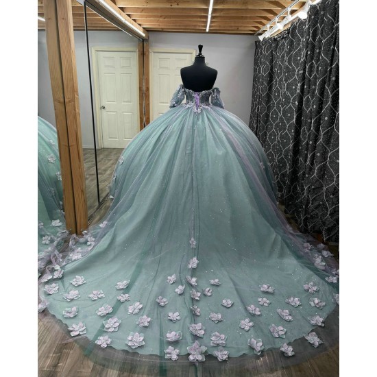 Short Sleeve Aqua Blue Quince Dresses Sweetheart Neck Ball Gown