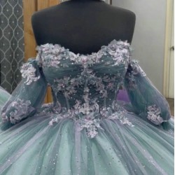 Short Sleeve Aqua Blue Quince Dresses Sweetheart Neck Ball Gown