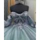 Short Sleeve Aqua Blue Quince Dresses Sweetheart Neck Ball Gown