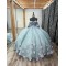 Short Sleeve Aqua Blue Quince Dresses Sweetheart Neck Ball Gown