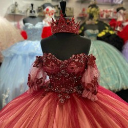 Short Sleeve Burgundy Quinceanera Dress Sweetheart 15 Dresses