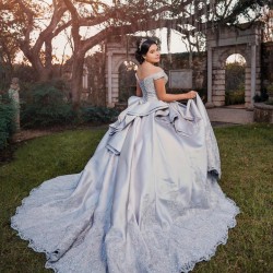 Silver Quinceanera Dress V Neck Vestidos De 15 Anos Off Shoulder Sweet 16 Dresses