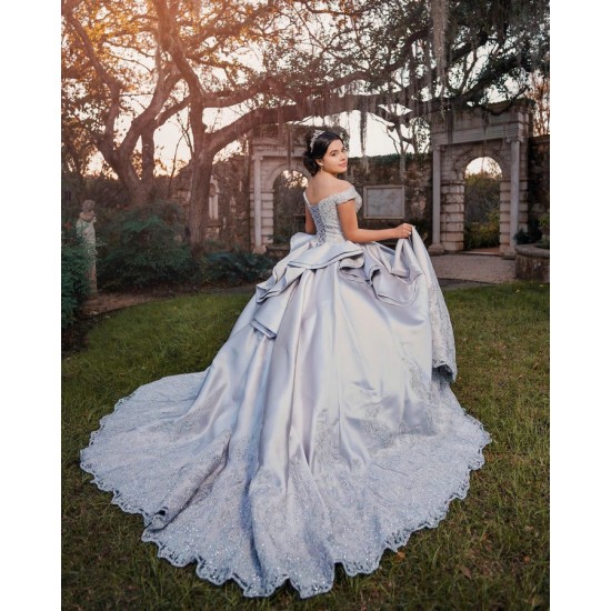 Silver Quinceanera Dress V Neck Vestidos De 15 Anos Off Shoulder Sweet 16 Dresses