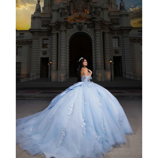 Sky Blue Quince Dress Off Shoulder Vestidos De 15 Anos With Bow