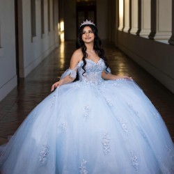 Sky Blue Quince Dress Off Shoulder Vestidos De 15 Anos With Bow