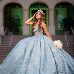 Sleeveless Aqua Blue Quinceanera Dress Sweetheart Neck Vestidos De 15 Anos