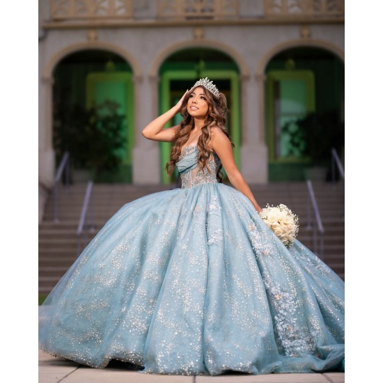 Sleeveless Aqua Blue Quinceanera Dress Sweetheart Neck Vestidos De 15 Anos