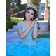 Sleeveless Aqua Quinceanera Dress Crystal Sweetheart Neck 15 Dresses