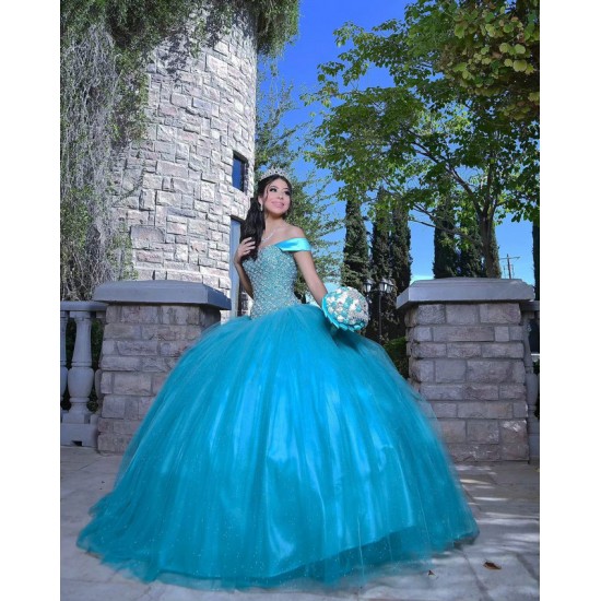 Sleeveless Aqua Quinceanera Dress Crystal Sweetheart Neck 15 Dresses