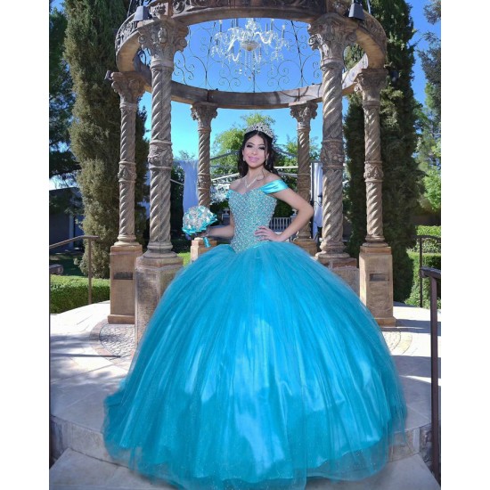 Sleeveless Aqua Quinceanera Dress Crystal Sweetheart Neck 15 Dresses