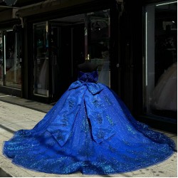 Sleeveless Blue Quince Dress Off Shoulder Ball Gown 15 Dresses