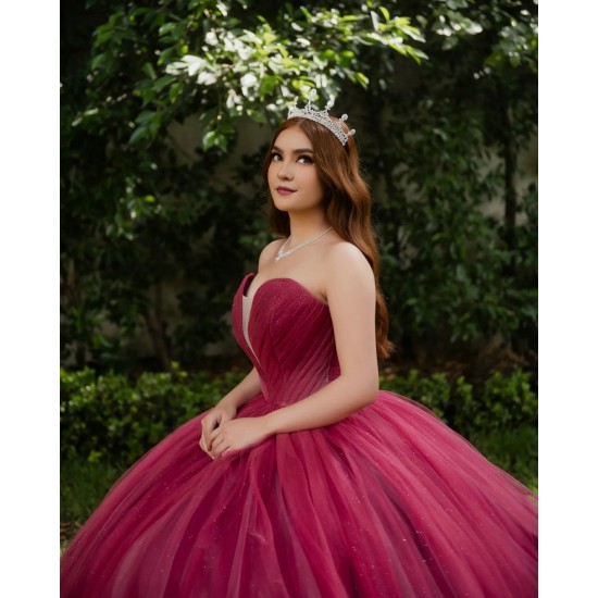 Sleeveless Burgundy Quince Dresses V Neck 15 Dress in instagram