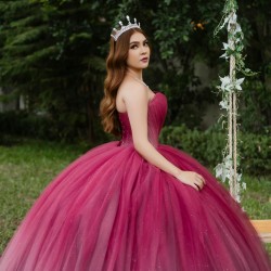 Sleeveless Burgundy Quince Dresses V Neck 15 Dress in instagram