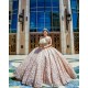 Sleeveless Champagne Quinceanera Dress Strapless 15 Dresses With Bow