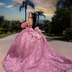 Sleeveless Coral Quinceanera Dress Vestidos De 15 Anos With Bow