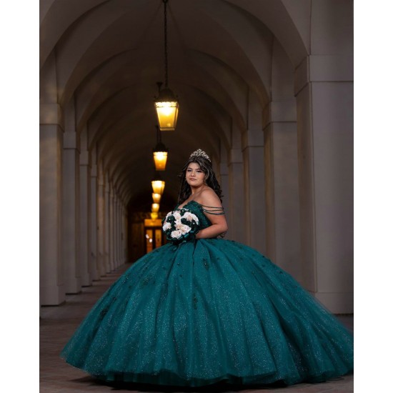 Sleeveless Emerald Green Quince Dress Sweetheart Neck Vestidos De 15 Anos