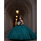 Sleeveless Emerald Green Quince Dress Sweetheart Neck Vestidos De 15 Anos