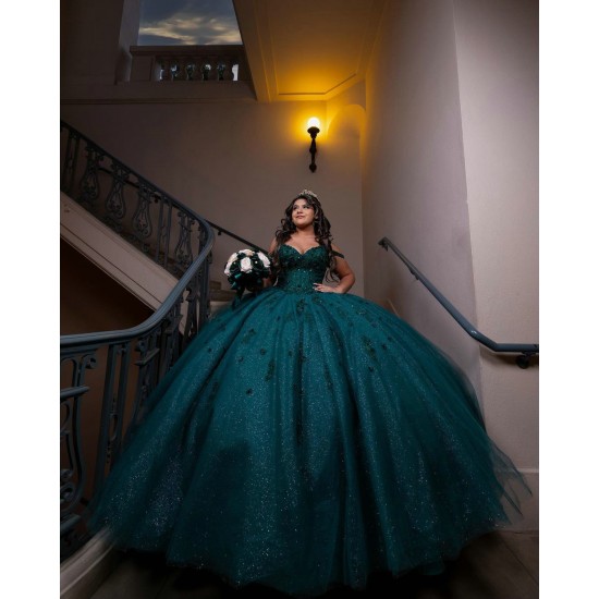 Sleeveless Emerald Green Quince Dress Sweetheart Neck Vestidos De 15 Anos