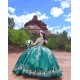 Sleeveless Emerald Green Quinceanera Dress Metallic Leaf Sweetheart Neck 15 Dresses