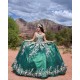 Sleeveless Emerald Green Quinceanera Dress Metallic Leaf Sweetheart Neck 15 Dresses