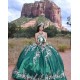 Sleeveless Emerald Green Quinceanera Dress Metallic Leaf Sweetheart Neck 15 Dresses