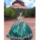 Sleeveless Emerald Green Quinceanera Dress Metallic Leaf Sweetheart Neck 15 Dresses