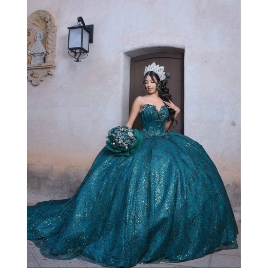 Sleeveless Emerald Green Quinceanera Dress Sweetheart Neck 15 Dresses